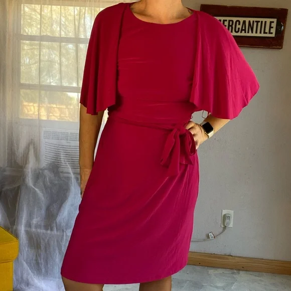 Ralph Lauren Bold Shoulder Jewel Tone Belted Statement Dress Size 6 like new - Picture 3 of 12